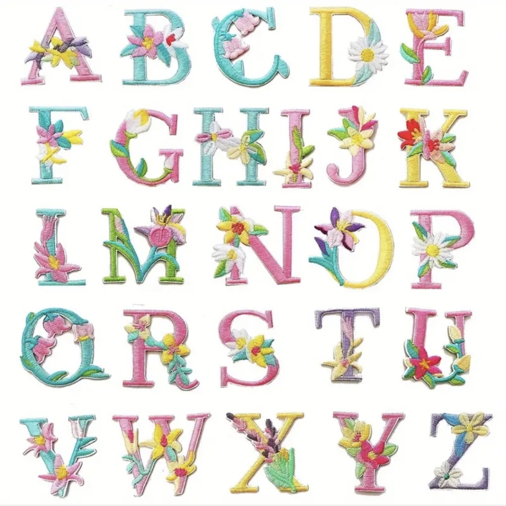 ABC "Y" EMBROIDERED IRON ON FLOWER LETTER #2 - Picture 2 of 4